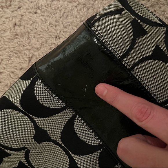 Coach Vintage Black & Gray Signature shoulder bag, leather/canvas, serial number - Picture 10 of 13